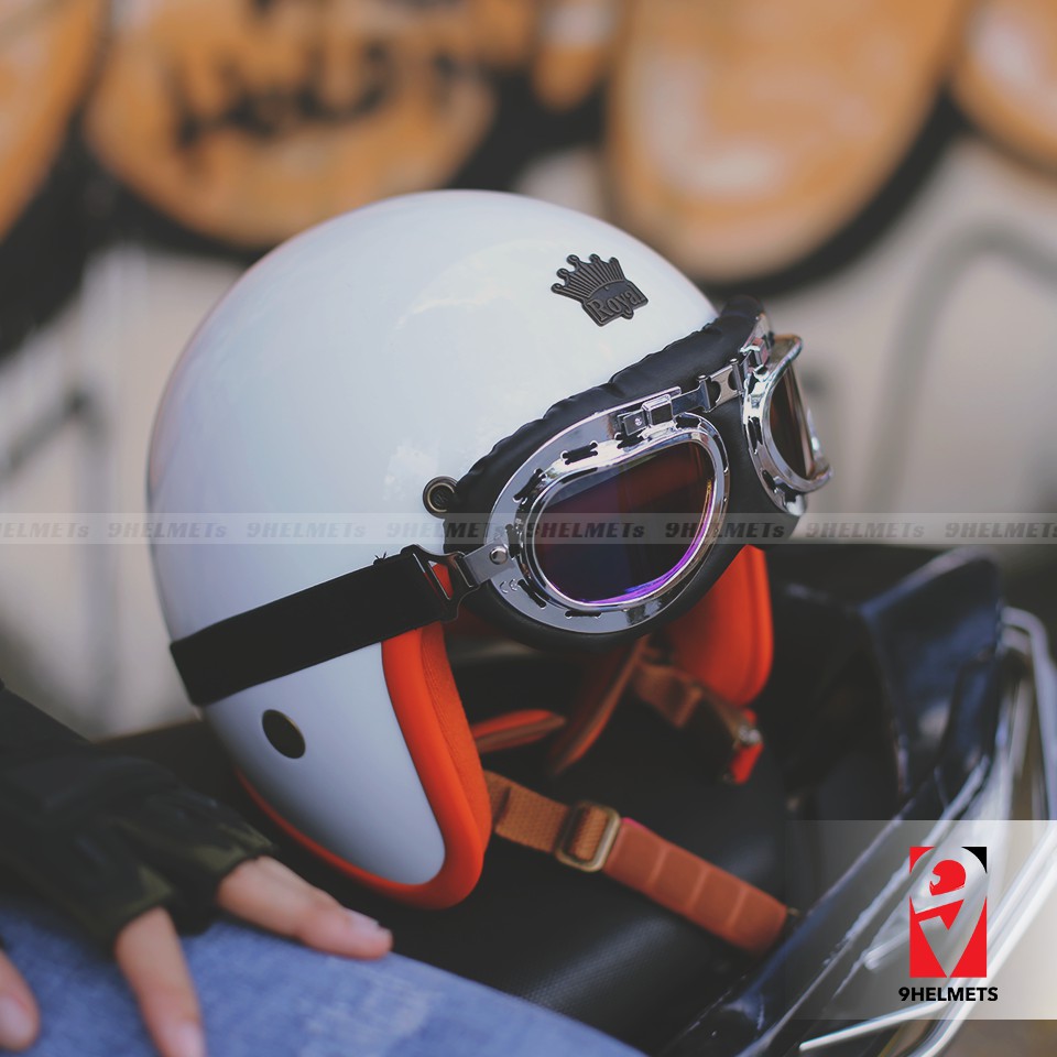 NÓN 3/4 ROYAL M20B - TRẮNG BÓNG LÓT CAM