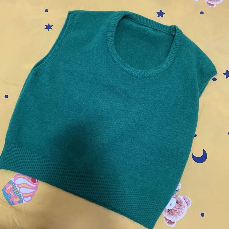 Áo gile len nữ trơn cổ tròn áo gile len kiểu dáng hàn quốc