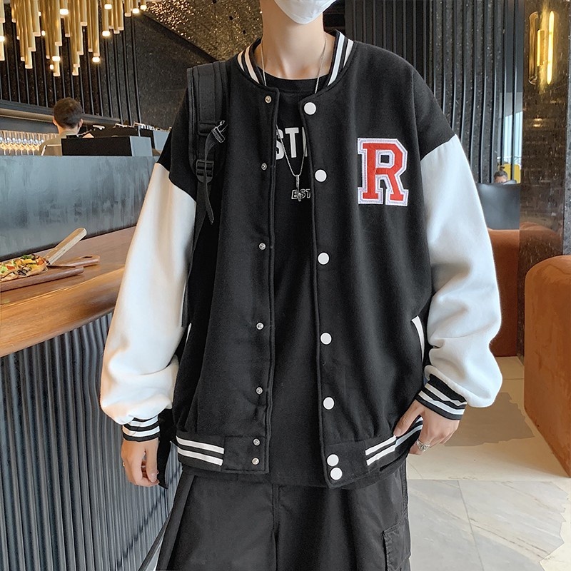 Áo bomber khoác chữ R chất nỉ cao cấp, áo khoác nỉ phối tay trắng Shopmap