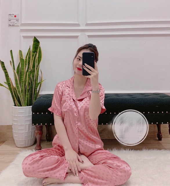 Bộ Pijama Lụa Gấm Bi Viền Bèo | BigBuy360 - bigbuy360.vn