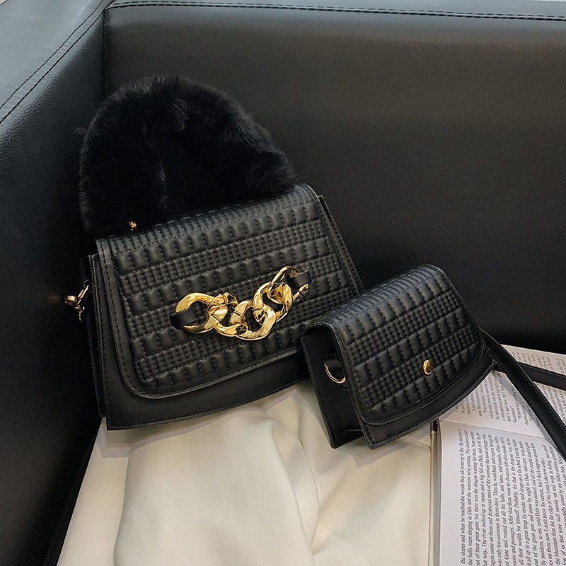 Túi Đeo Chéo Da PU Phối Lông Thời Trang Cho Nữ