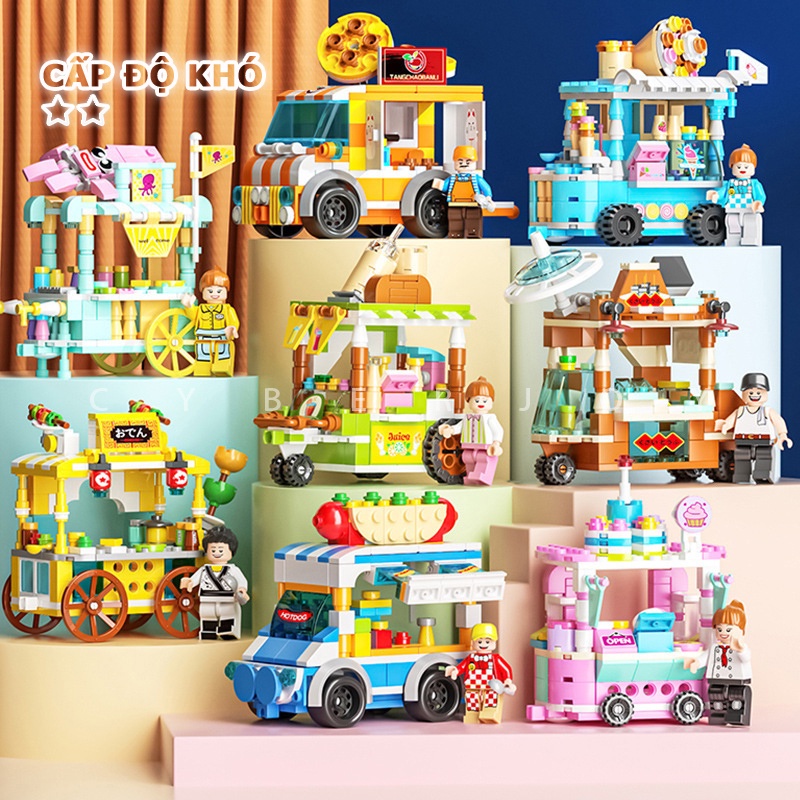 Đồ chơi xếp hình  mini lego Đồ chơi lắp ráp sáng tạo Mô hình xe bán đồ ăn nhẹ