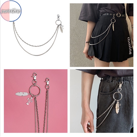 Dây xích đôi phong cách retro thiết kế trang trí hình chữ thập và lông vũ cá tính