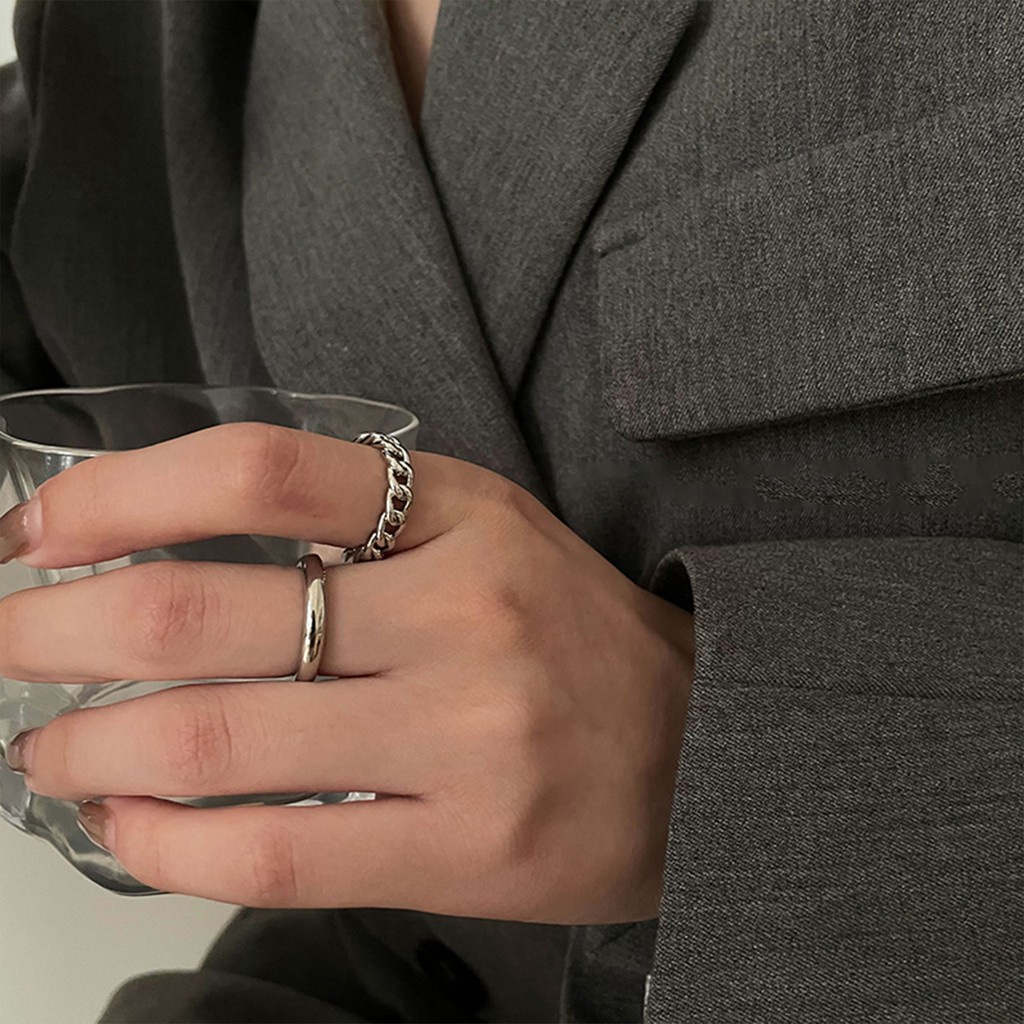Nhẫn hai mảnh màu tối thời trang cá tính sang trọng phong cách Hàn Quốc cho nữ