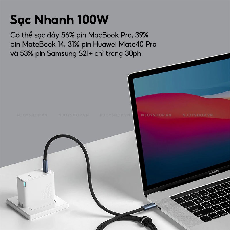 Cáp Sạc Nhanh Baseus 100w Type C To Type C Truyền Tải Dữ Liệu Tốc Độ Cao Cho Laptop Njoyshop