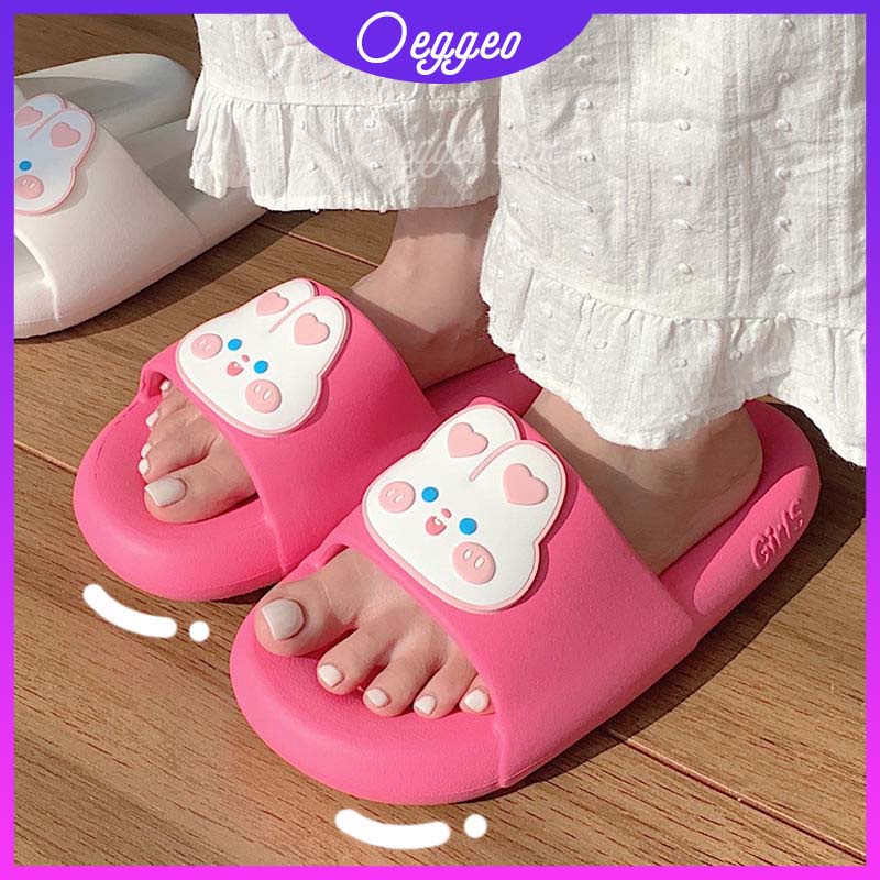 Oeggeo shop Dép Lê Mang Nhà Đế Mềm In Hình Thỏ Hoạt Hình Cho Nữ