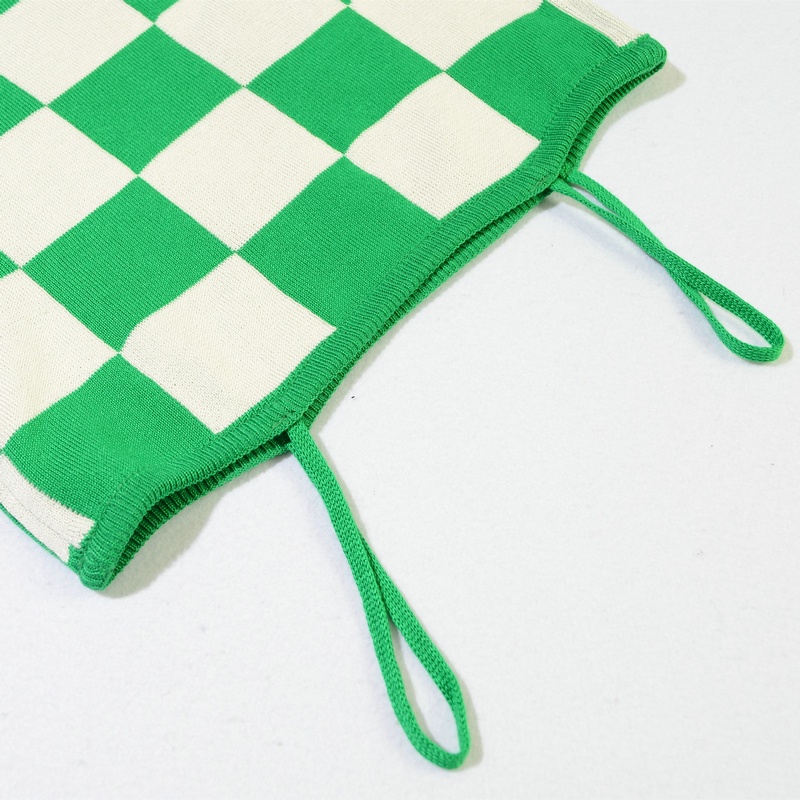 SUXI Áo Hai Dây Dệt Kim Ôm Dáng Kẻ Sọc Ca Rô Kiểu Retro Hàn Quốc