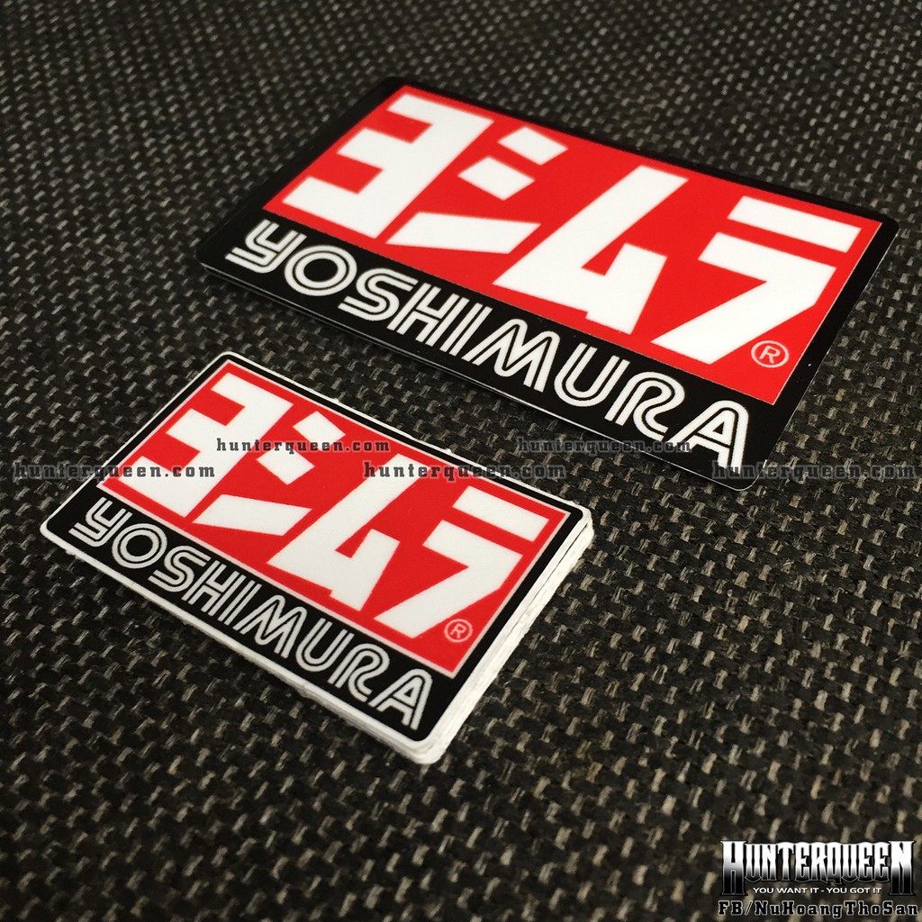 Logo YOSHIMURA[8x5cm] đỏ đen trắng. Hình dán decal siêu dính, chống nước, tem đua trang trí.