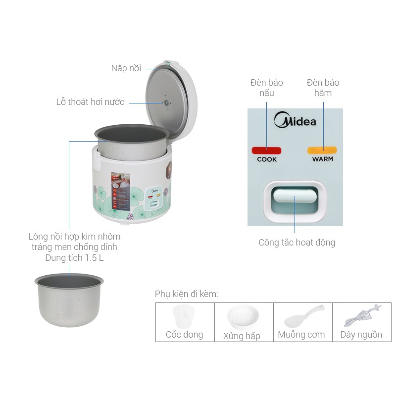 Nồi cơm điện Midea 1.8 lít MR CM1823