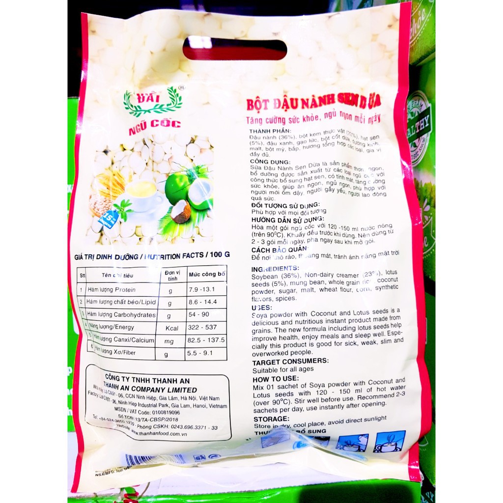 [ Tiêu Chuẩn Châu Âu ] Túi 450G Bột ngũ cốc Đậu nành Sen dừa Việt Đài dinh dưỡng sạch chất lượng an toàn chính hãng