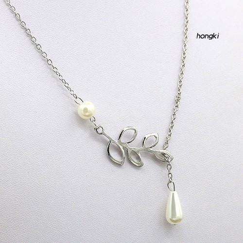 Vòng cổ choker thiết kế hình cành lá đính ngọc trai giả thanh lịch cho nữ