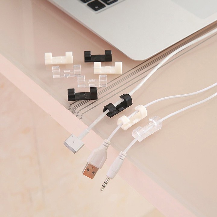 Bộ 20 kẹp nhựa cố định dây cáp điện dán tường dán bàn nhỏ gọn tiện lợi (KDC20)