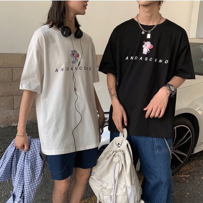 ÁO THUN ANDASCEND PHÔNG NAM NỮ TAY NGẴN GIA ĐÌNH CẶP ĐÔI SIZE TRẺ EM CHO BÉ TRAI GÁI UNISEX ĐEN TRẮNG HỒNG aomivn