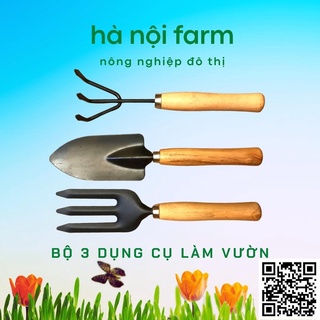 Bộ Cuốc Xẻng Cán Gỗ Làm Vườn mini , bộ dụng cụ làm vườn