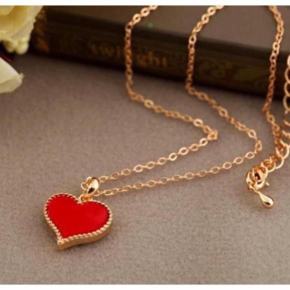 Dây chuyền mặt trái tim thời trang nhiều màu đỏ đen dây màu vàng xương nữ tính C154