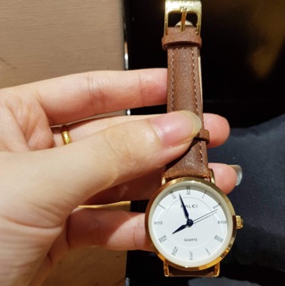 MỘT_ĐỔI_ MỘT TRONG 7 NGÀY- Căp đồng hồ đôi nam nữ  Halei dây da nâu kim xanh mặt trắng thanh lịch, sang trọng