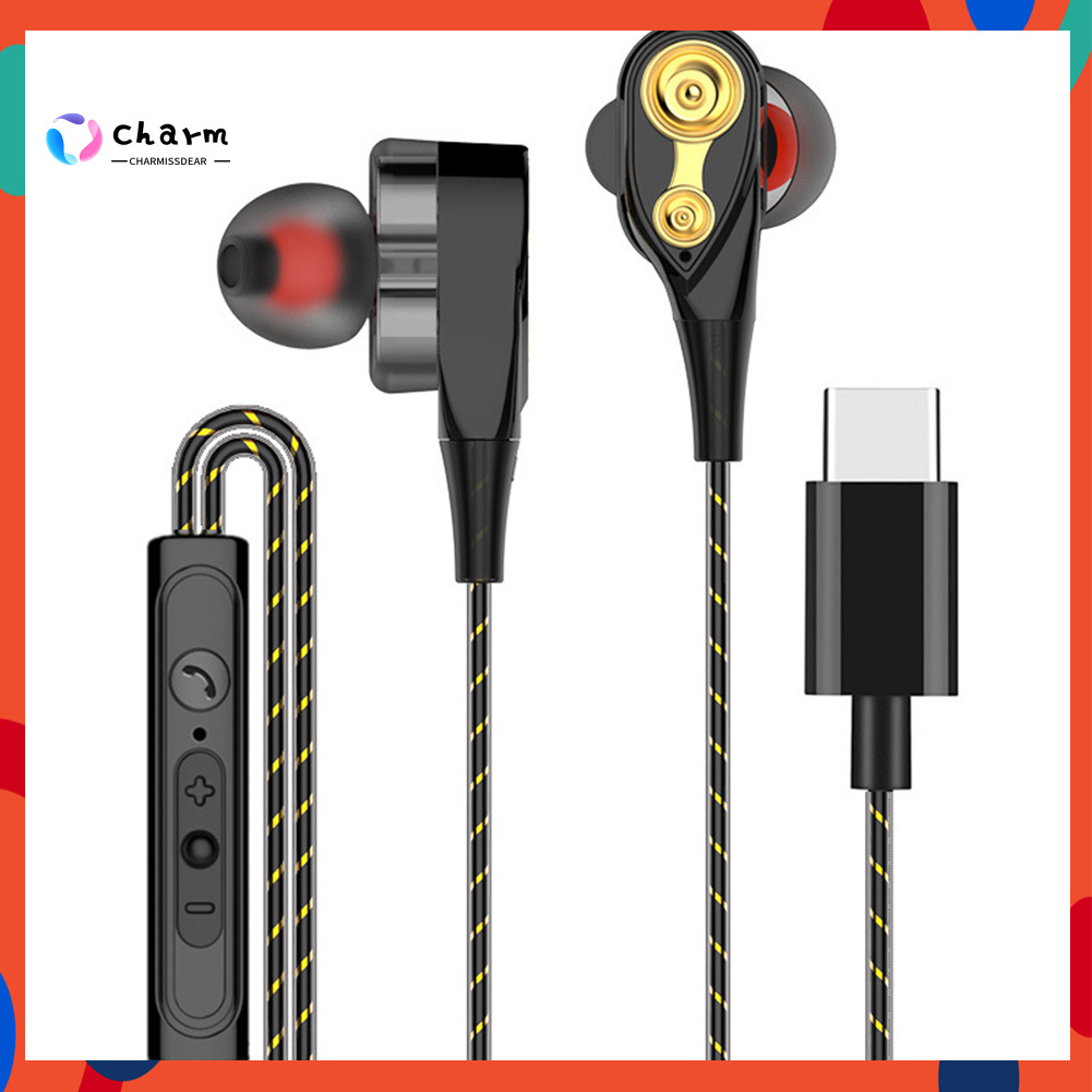 [CM] Availble Dual Dynamic Circle Type-C Wired In-Ear Earphone Volume Control Mic Headphone