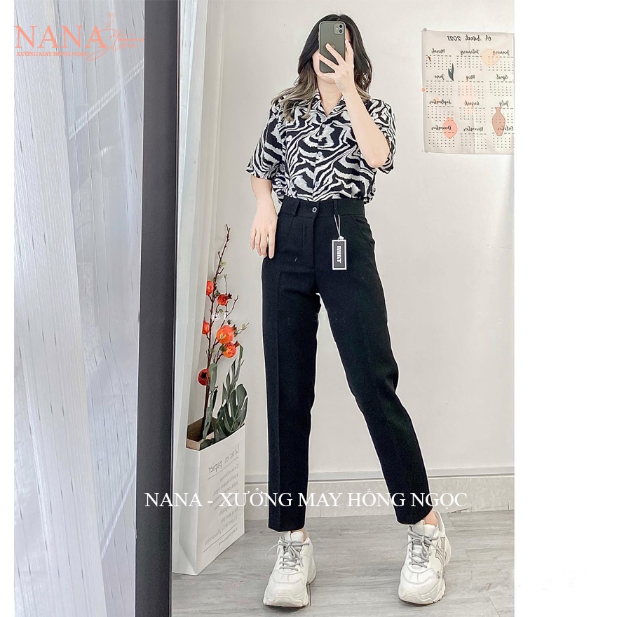 Quần tây nữ lưng cao ống baggy đứng dài đi học làm công sở dáng quần vải nữ học sinh viên cạp cao màu Xanh Đen tuyết mưa
