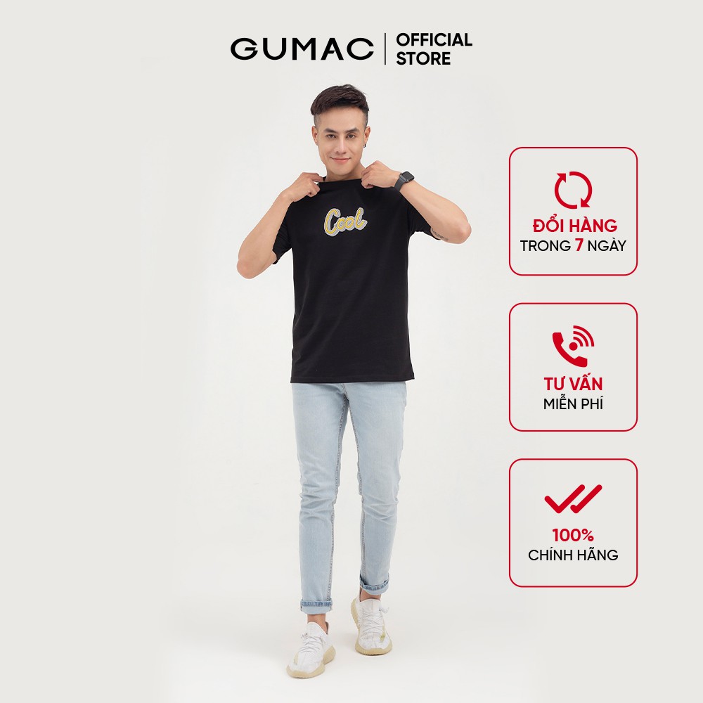 [Mã WABRG208 giảm 10% tối đa 50k đơn từ 250k] Áo thun nam GUMAC in chữ Cool lịch lãm, cổ tròn tay ngắn ATNB798