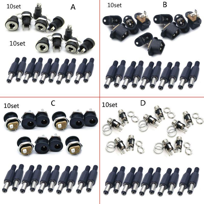 Set 10 Cặp Jack Cắm Nguồn DC Đầu Đực 5.5x2.1mm 2/3Pins Tiện Dụng