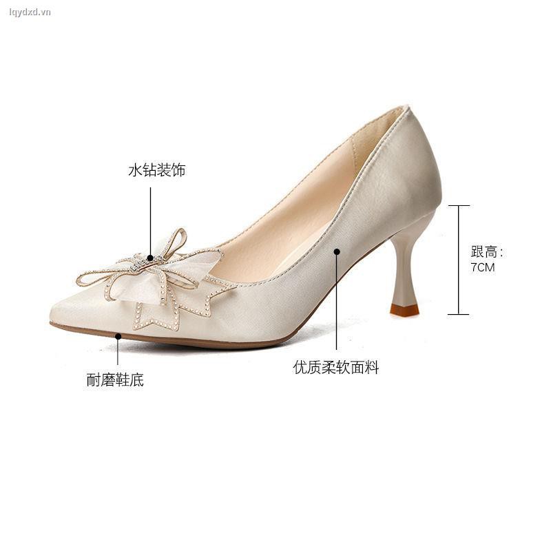 Giày cao gót mũi nhọn đính đá thời trang mùa hè 2021 cho nữ