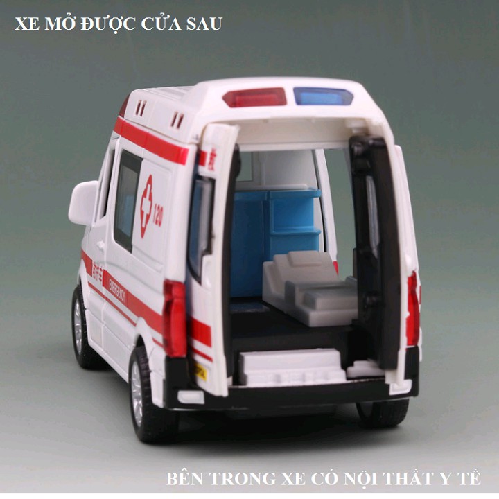 Xe cứu thương RMZ tỉ lệ 1:32 có nhạc và đèn mở được tất cả các cửa