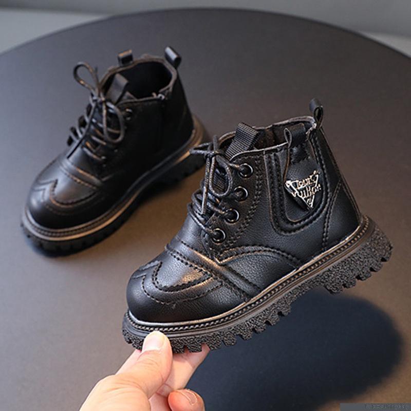Giày bốt martin cổ thấp phối khóa kéo phong cách Anh quốc cá tính cho bé