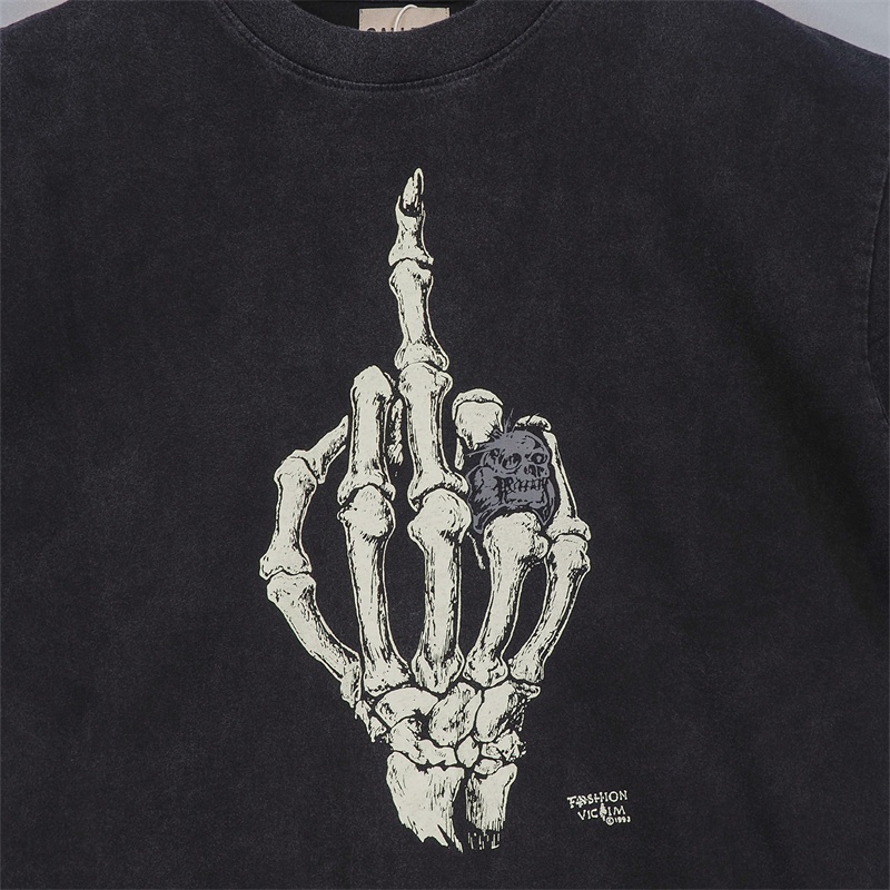 Áo Thun Tay Ngắn Dáng Rộng In Hình Bàn Tay Đầu Lâu Và Chữ Gallery Phong Cách Đường Phố Thường Ngày Cho Nam Và Nữ