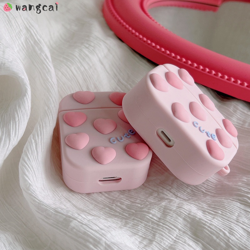 Vỏ Bảo Vệ Hộp Sạc Tai Nghe Airpods 1 2 3 Pro Airpods3 Bluetooth Không Dây Bằng Silicon Dẻo Họa Tiết Trái Tim Màu Hồng