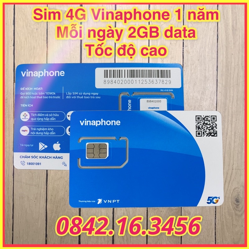 Sim 4G Vinaphone trọn gói 1 năm vào mạng không nạp tiền mỗi ngày 2Gb Data