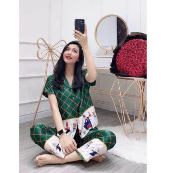 Bộ ngủ lụa lính chì tay cộc quần dài