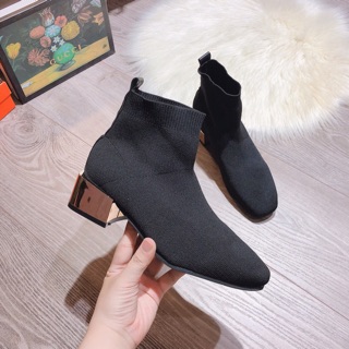 Bốt len cổ lỡ gót vàng vuông 3 phân
