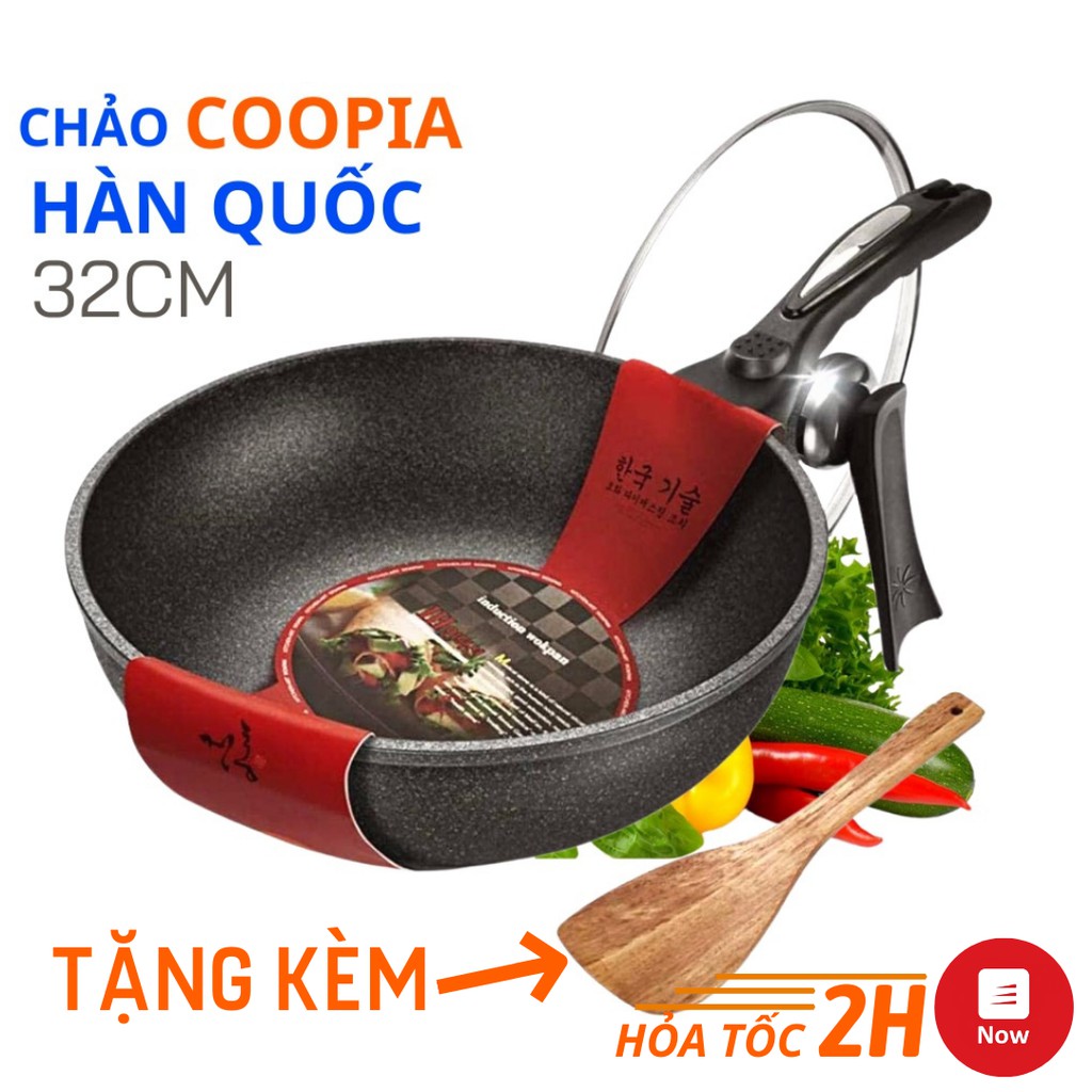 Chảo Chống Dính Vân Đá Sâu Lòng Coopia Hàn Quốc 32Cm Dùng Cho Mọi Loại Bếp - Tặng Kèm Vung Kính