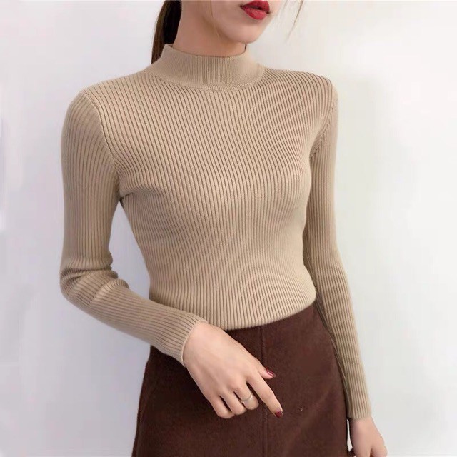Áo len nữ gân tăm cổ thấp