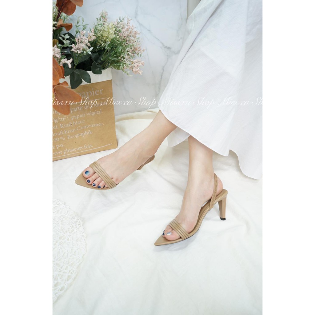 Giày sandal nữ 4 dây mảnh phối thun 7cm gót nhọn thời trang MYSS - SD88