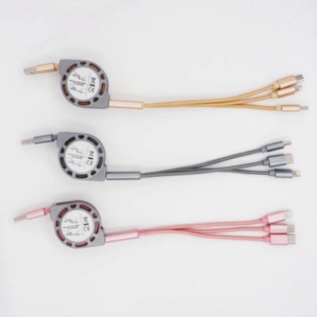 Cáp Sạc rút tròn đa năng 3 Đầu, 3 IN 1 SẠC NHANH, Dây Cao Cấp Siêu Bền