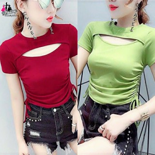 Áo Kiểu Xẻ Ngực Xinh Xắn Thắt Nút Hông - Ảnh Thật - Hàng Có Sẵn
