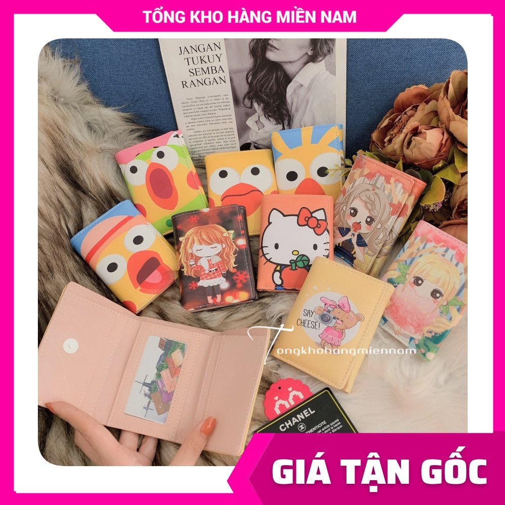 Ví ngắn nữ chất da mềm mịn in hình Hoạt hình Chibi Doremon Kitty dễ thương Ví mini V10