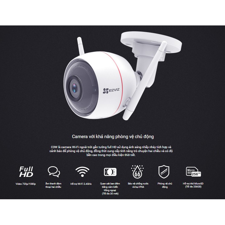 Camera IP Wifi EZVIZ C3W 1080P - Ngoài Trời - Chính Hãng - Bảo Hành 24 Tháng.