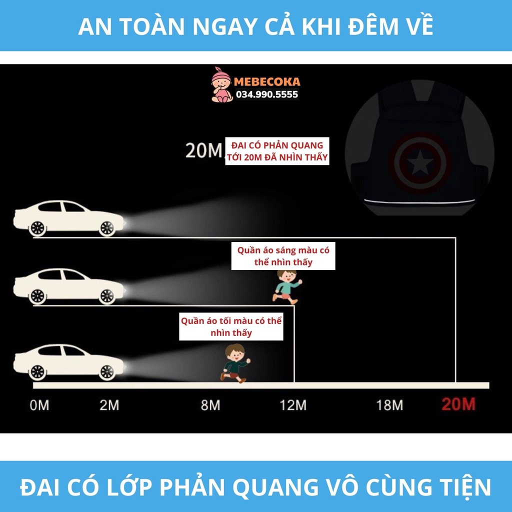 [BẢO HÀNH 1 ĐỔI 1] Đai xe máy cho bé ,Đai an toàn cho bé đi xe máy có Phản Quang loại có ngăn khoá CAO CẤP