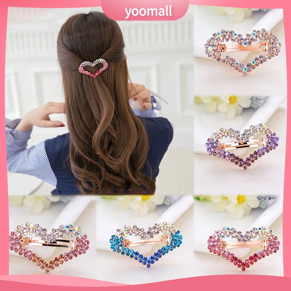 Kẹp tóc kim loại hình trái tim đính đá xinh xắn