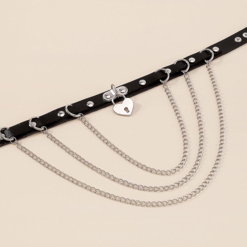 Vòng Cổ Choker Da Pu Phối Khóa Trái Tim Phong Cách Gothic Punk Cho Nam Và Nữ