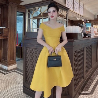 Váy đầm thiết kế tafta lệch vai dự tiệc sang chảnh