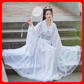HCM có sẵn hán phục cổ trang Trung Quốc đường phục chiết eo hanfu trắng