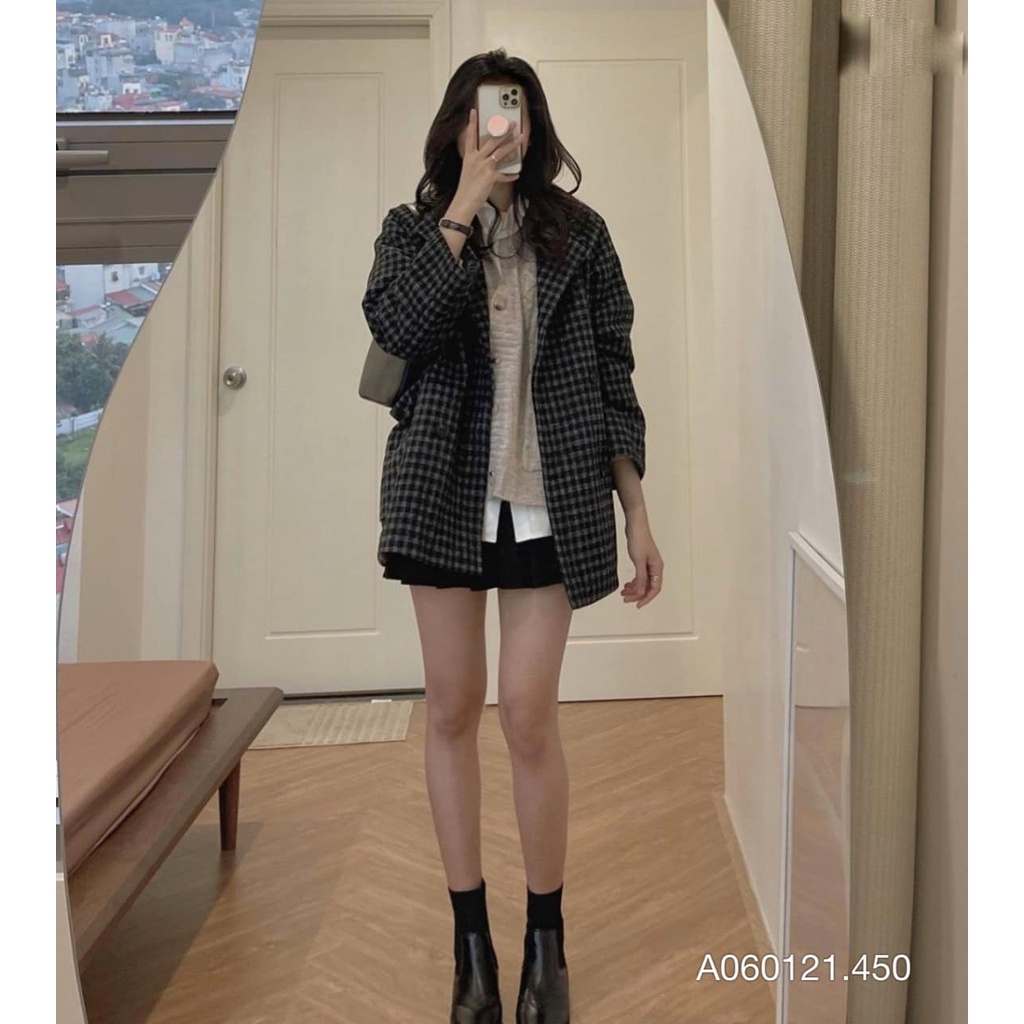 Áo khoác blazer kẻ caro chất dạ dầy dặn ấm đứng form