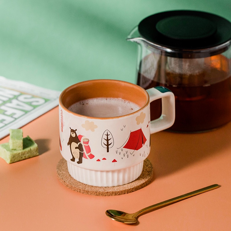Cốc uống cà phê bằng gốm sứ có thể xếp chồng kiểu Bắc Âu sáng tạo
