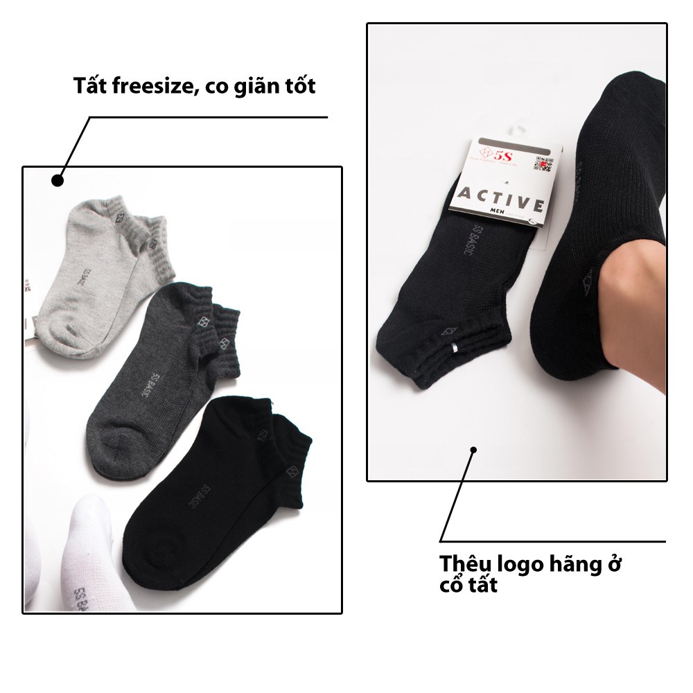 Tất Nam Cổ Ngắn 5S, Chất Liệu Mềm Mịn, Kháng Khuẩn, Chống Hôi Chân, Giao Màu Ngẫu Nhiên