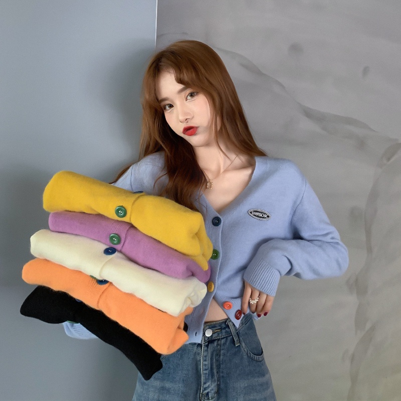 ZHELIHANGFEI Áo dệt kim cao eo hở rốn gợi cảm hot girl cổ chữ V áo ngắn