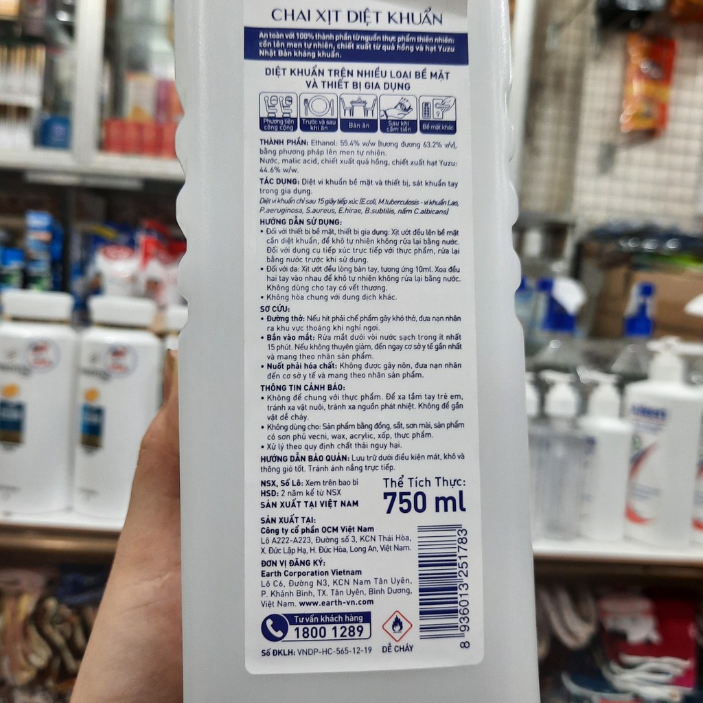 Chai diệt khuẩn dạng vòi Natuearth 750ml ( gia dụng và y tế )