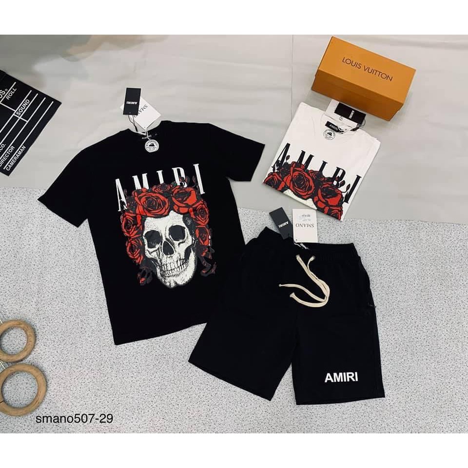Bộ Quần Áo Thun Nam-Bộ Nam Hè Không Cổ Bộ Đầu Lâu Chất Thun Cotton In Hình 3D Co Dãn DH7450